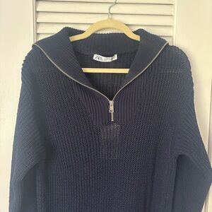 Zara Navy Half-Zip Turtleneck Sweater